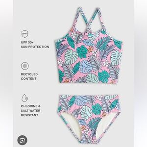 NWT 3 set QUINCE Tankini and Long Sleeve Raglan Rash Guard Set Palm 6836